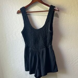 Free People Black Textured romper with Flared Shorts